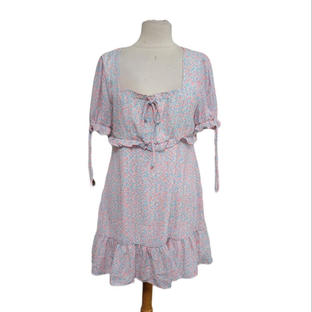 City vibe mini a line floral square neck dress